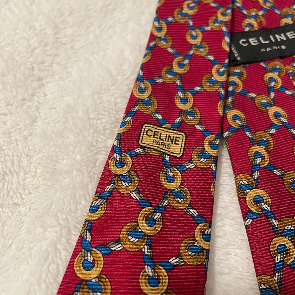 Celine Red and Gold Chain Pattern Tie